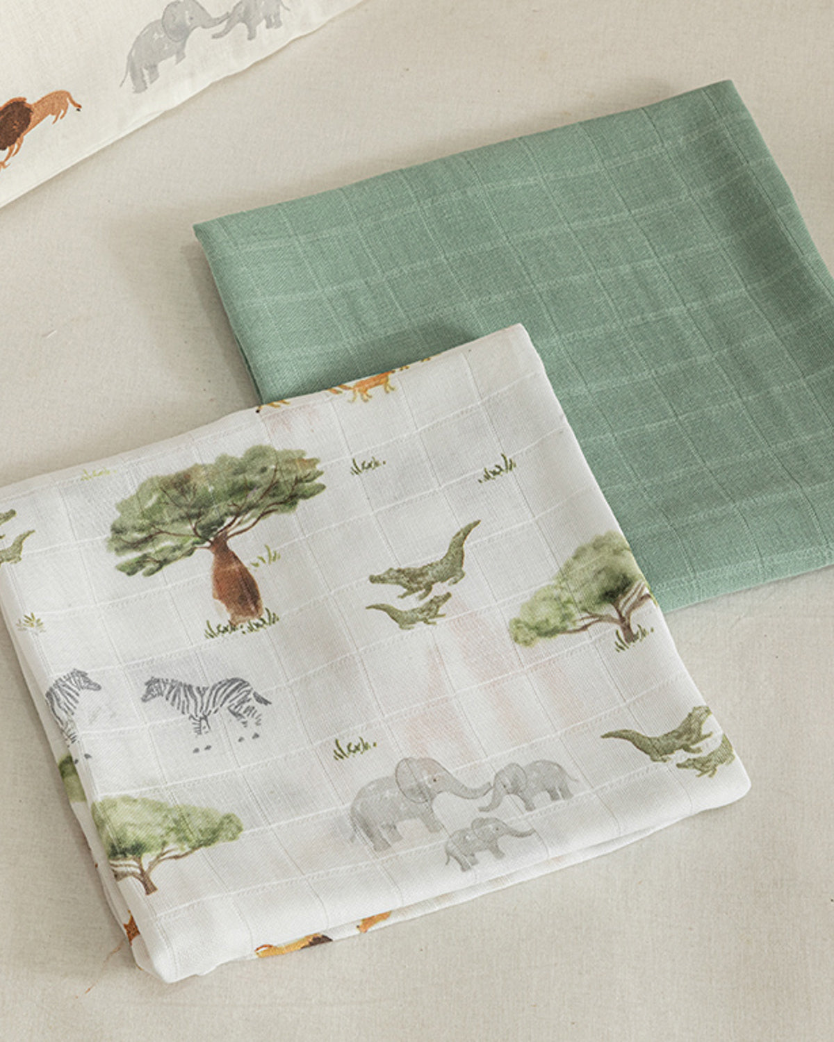 Safari Cotton Muslin Baby Muslin Set 65x65 cm Green (view 3)