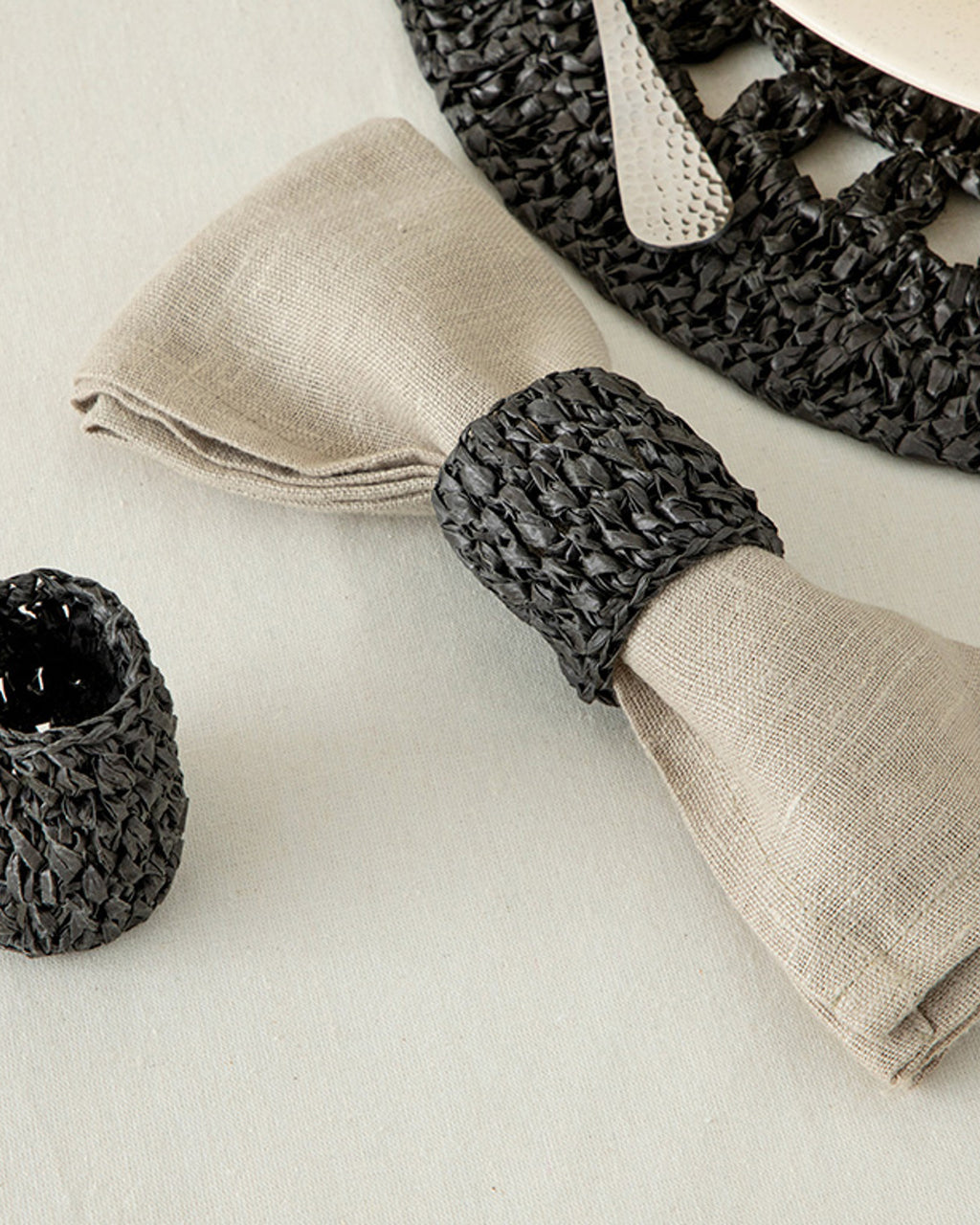 Straw Rope Natural Thread 2 pcs Napkin Ring 6 cm Anthracite