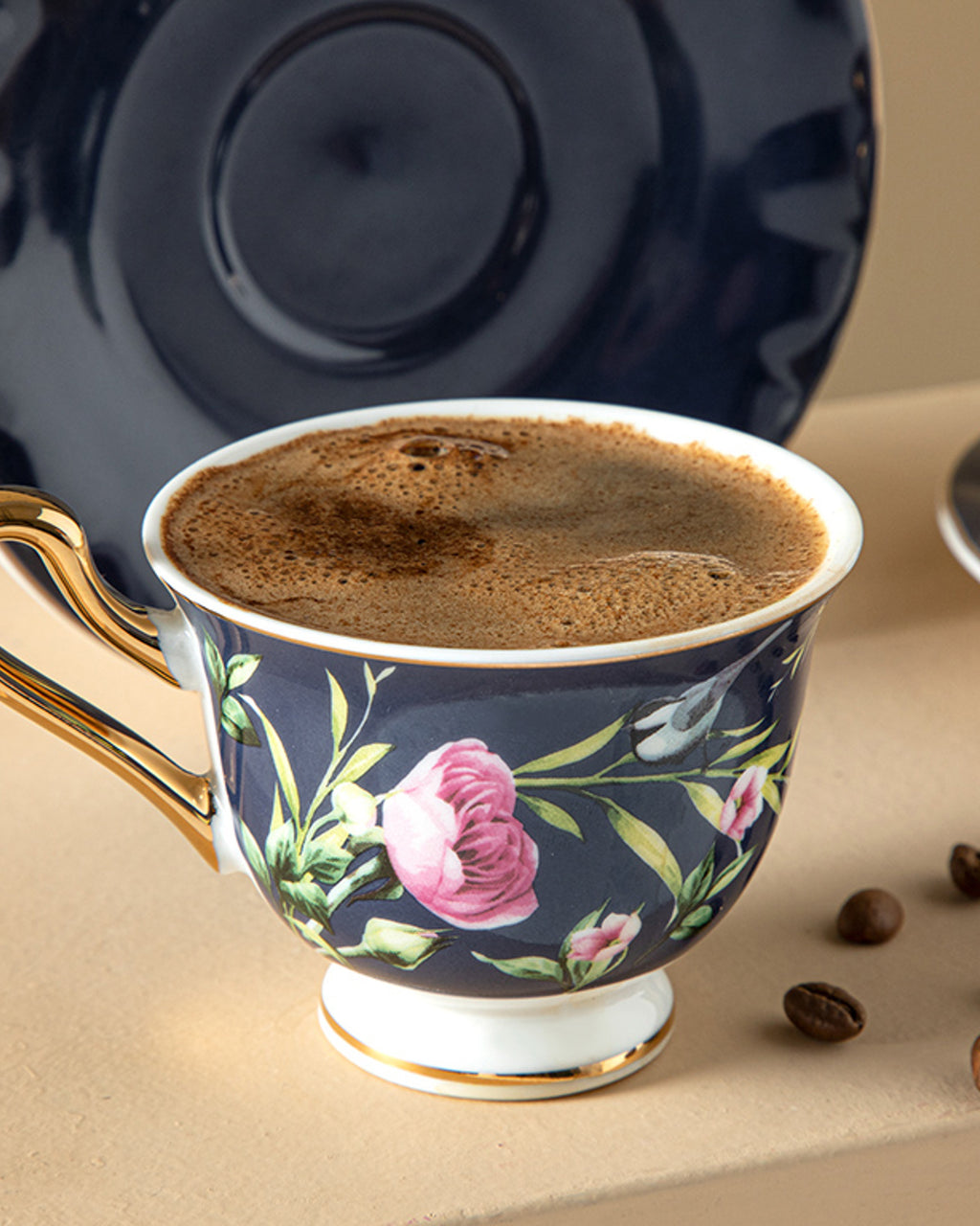 Vanilla New Bone China 4 Pieces 2 Servings Coffee Cup Set 90 ml - Navy Blue & Light Pink (view 3)
