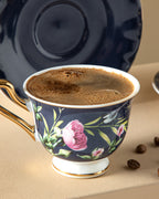 Vanilla New Bone China 4 Pieces 2 Servings Coffee Cup Set 90 ml - Navy Blue & Light Pink (view 3)