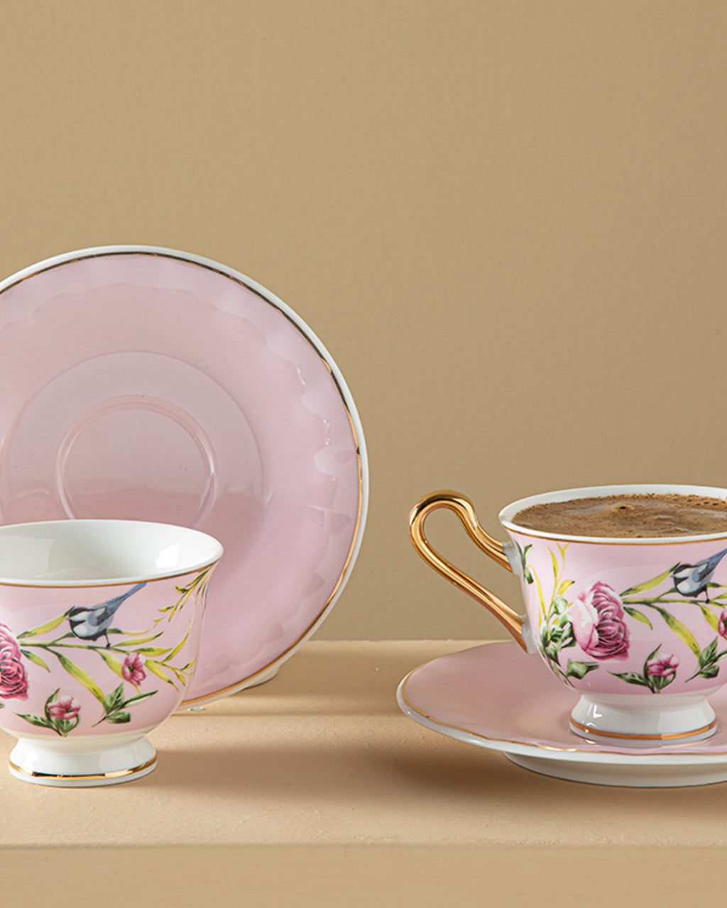 Vanilla New Bone China 4 Pieces 2 Servings Coffee Cup Set 90 ml - Navy Blue & Light Pink (view 4)