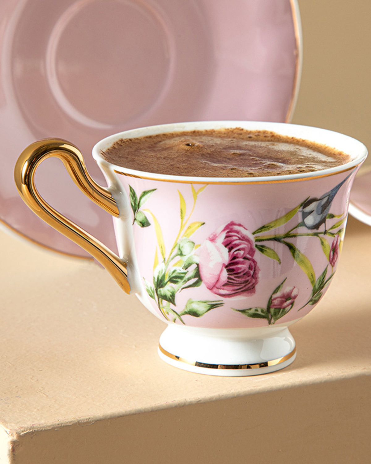 Vanilla New Bone China 4 Pieces 2 Servings Coffee Cup Set 90 ml - Navy Blue & Light Pink (view 6)