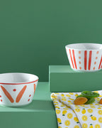 Dainty Lines Bone Porcelain 2 pcs Bowl 11 cm Orange
