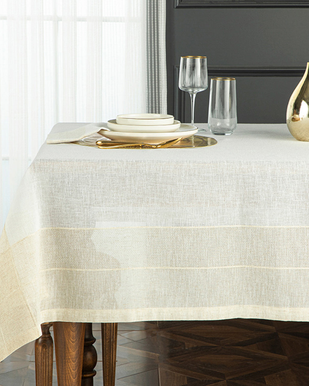 Luxe Linen Look Polyester Table Cloth 150x200 cm Beige