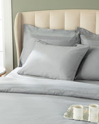 Vivian Framed Cotton Satin Double Size 4 Pillows Duvet Cover Set-Flat Sheet 200x220 cm Gray (view 2)