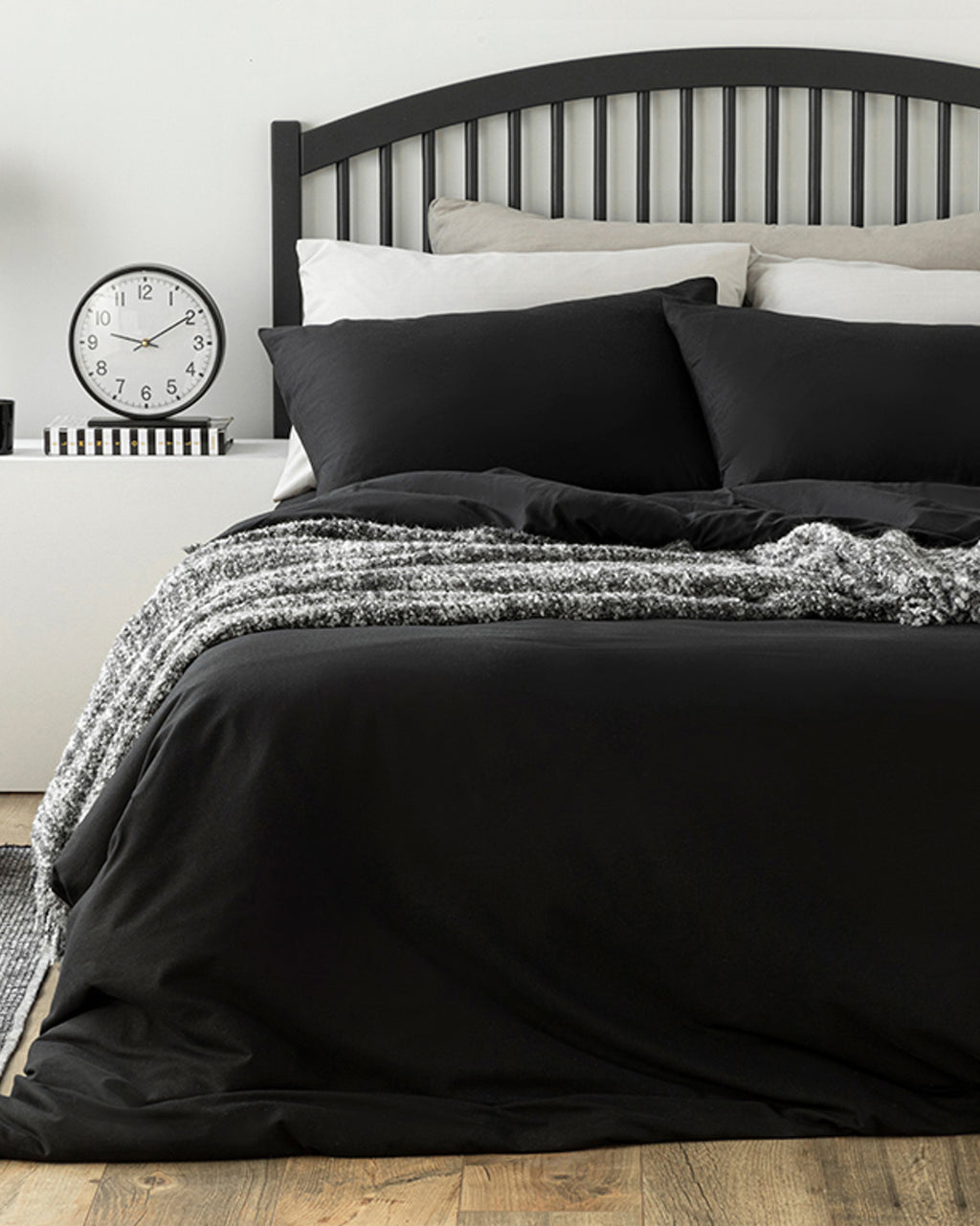 Plain Cotton Double Size Duvet Cover Set 200x220 cm Black