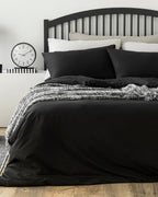 Plain Cotton Double Size Duvet Cover Set 200x220 cm Black
