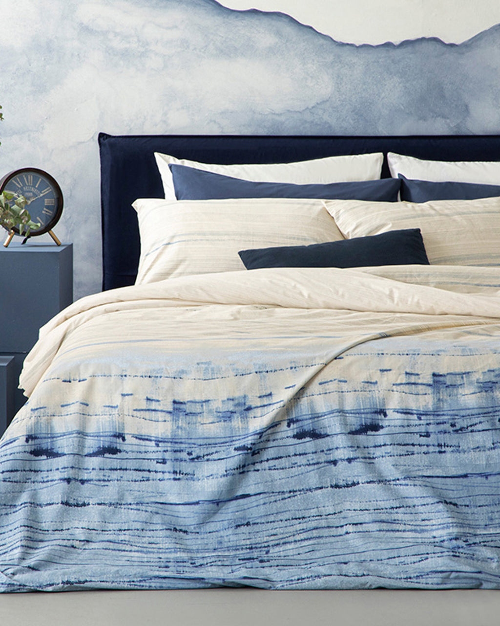 Blurry Wave Cotton Duvet Cover Set Blue - Double 200x220 cm
