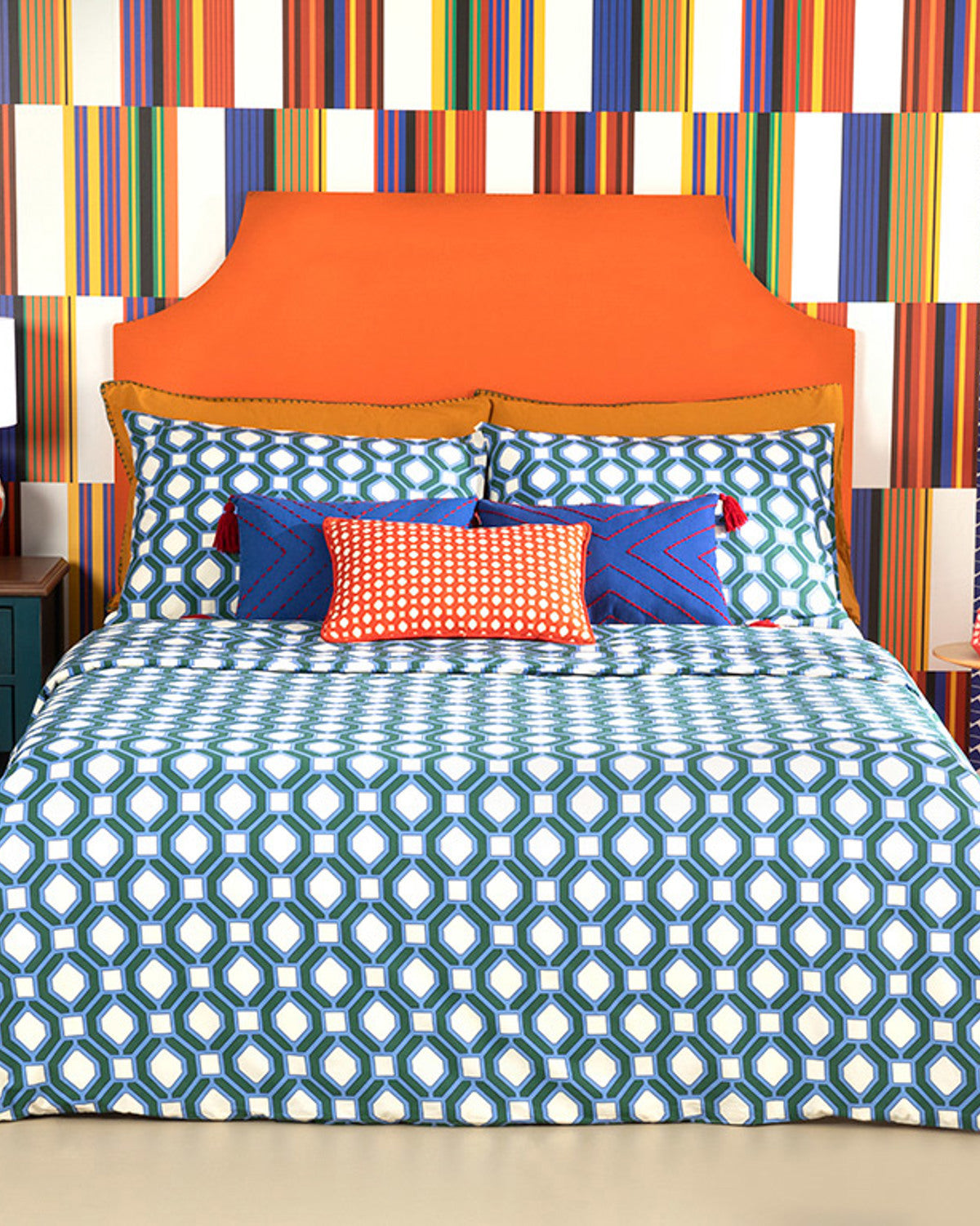 Delilah Cotton Double Size Duvet Cover Set 200x220 cm Blue - Green