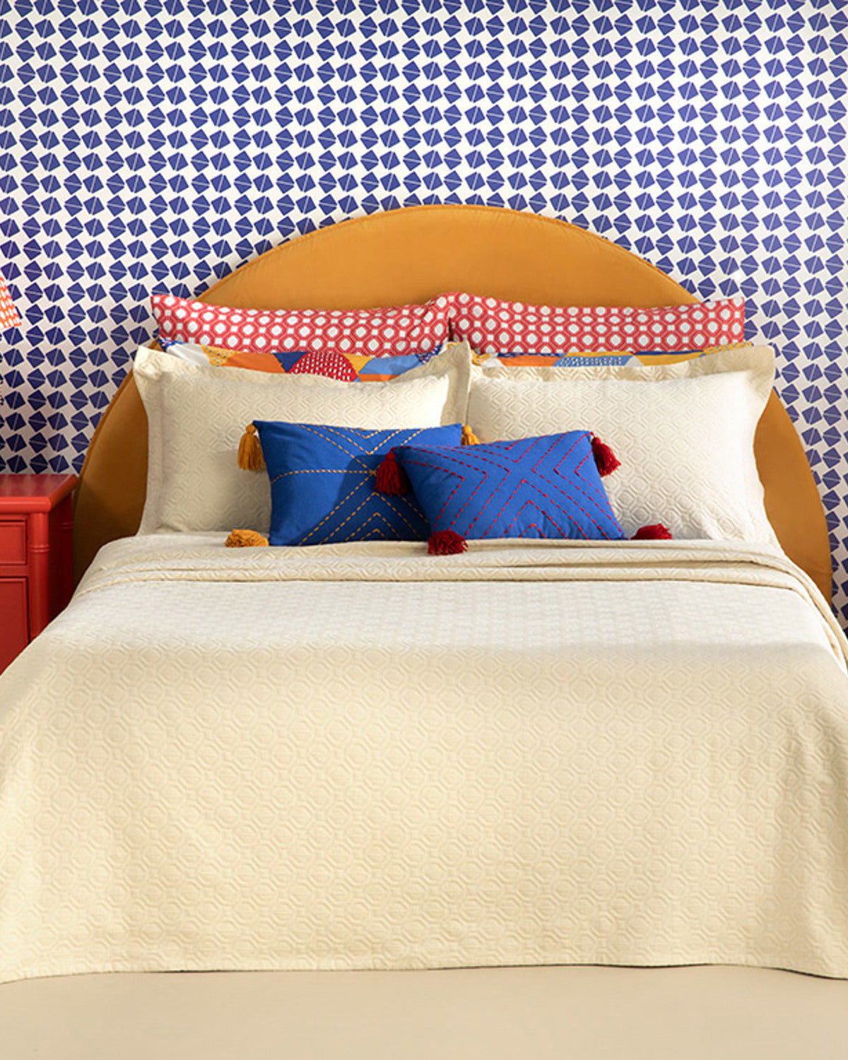 Delilah Embossed Jacquard Single Size Bed Spread Set 160x240 cm Cream