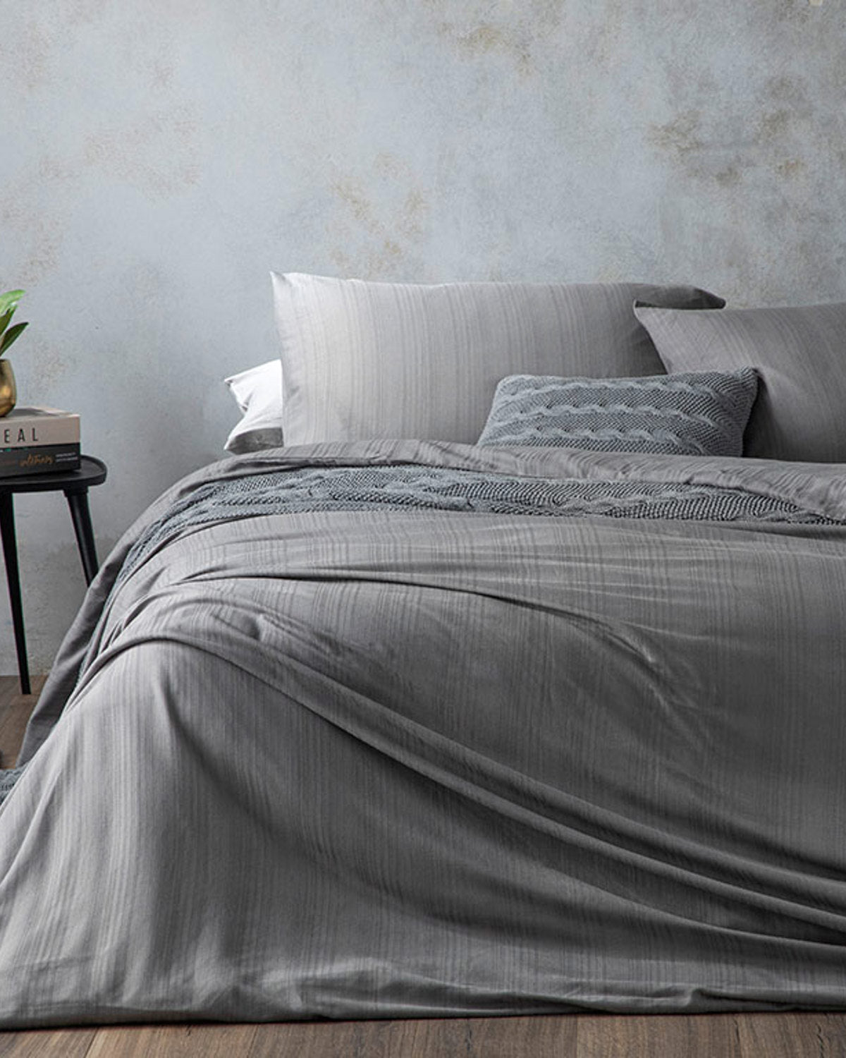Aurora Silky Touch King Size Duvet Cover Set 240x220 cm Gray