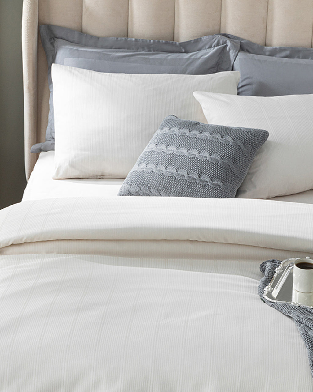 Listra Striped Cotton Satin Duvet Cover Set - Maroon - Double 200x220 cm (view 2)