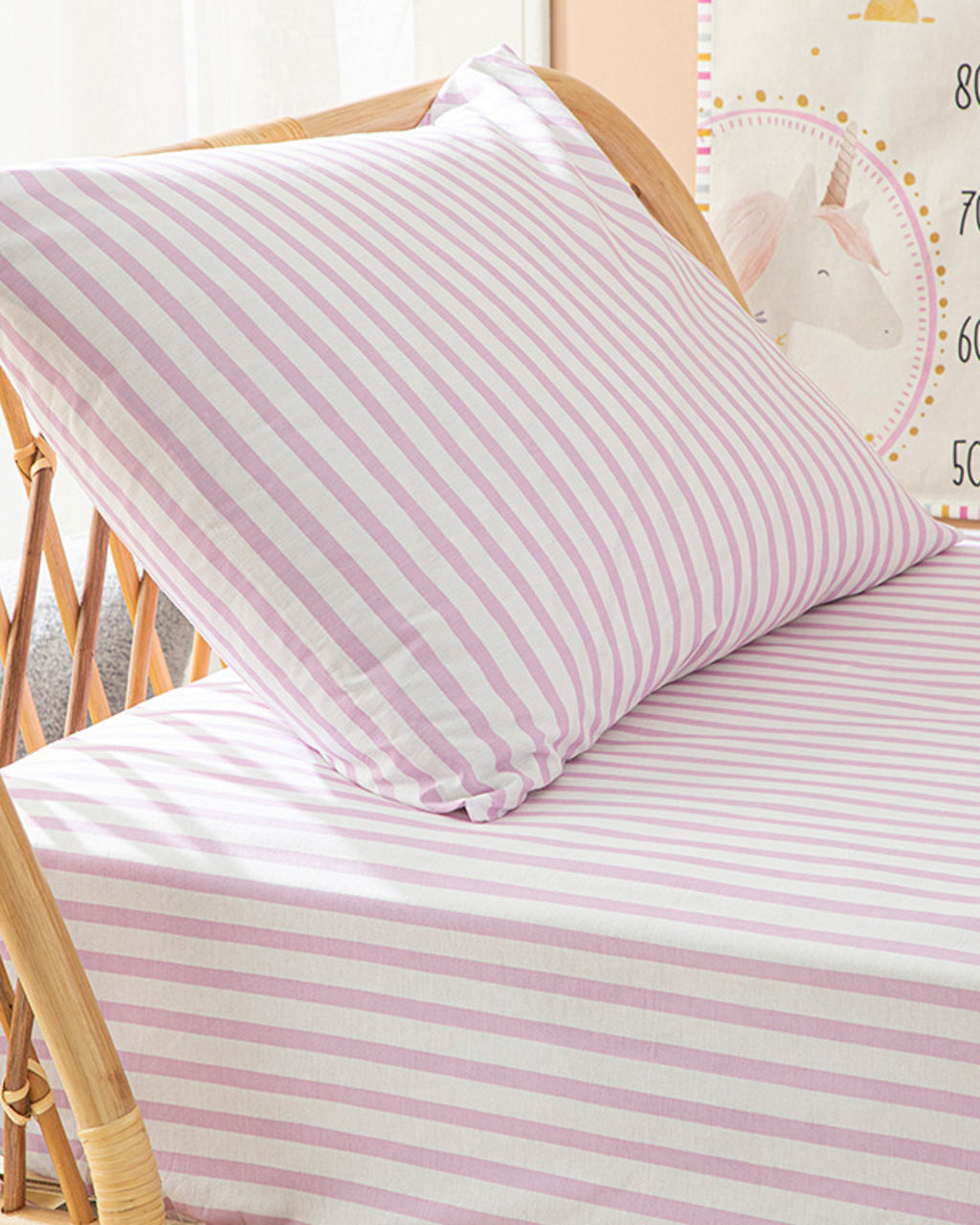 Stripe Cotton Kids Fitted Sheet Set 100x200 cm Purple