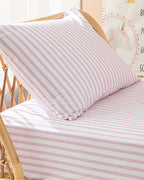 Stripe Cotton Kids Fitted Sheet Set 100x200 cm Purple