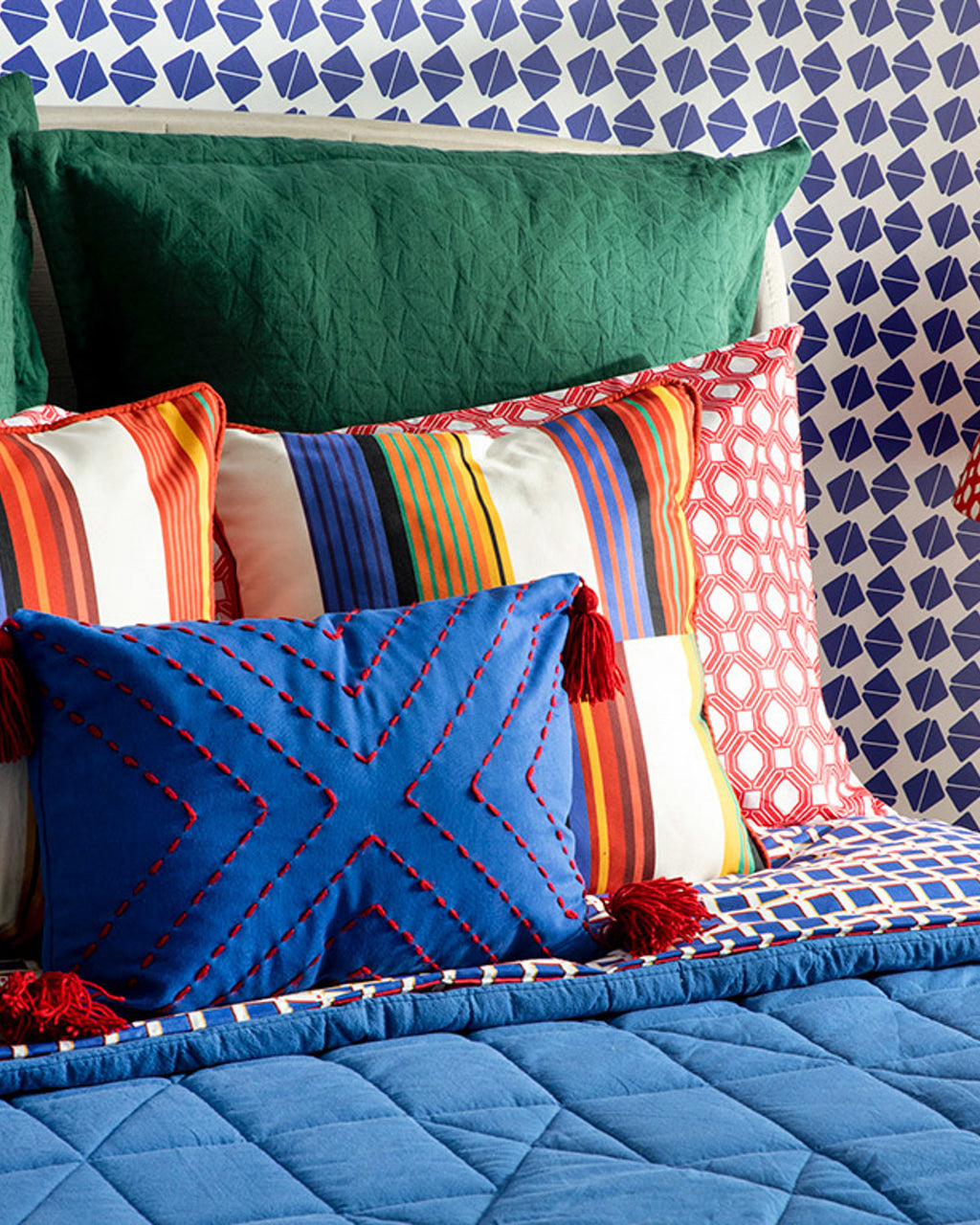 Chelle Handmade Stuffed Cushion Red - Navy Blue (view 3)