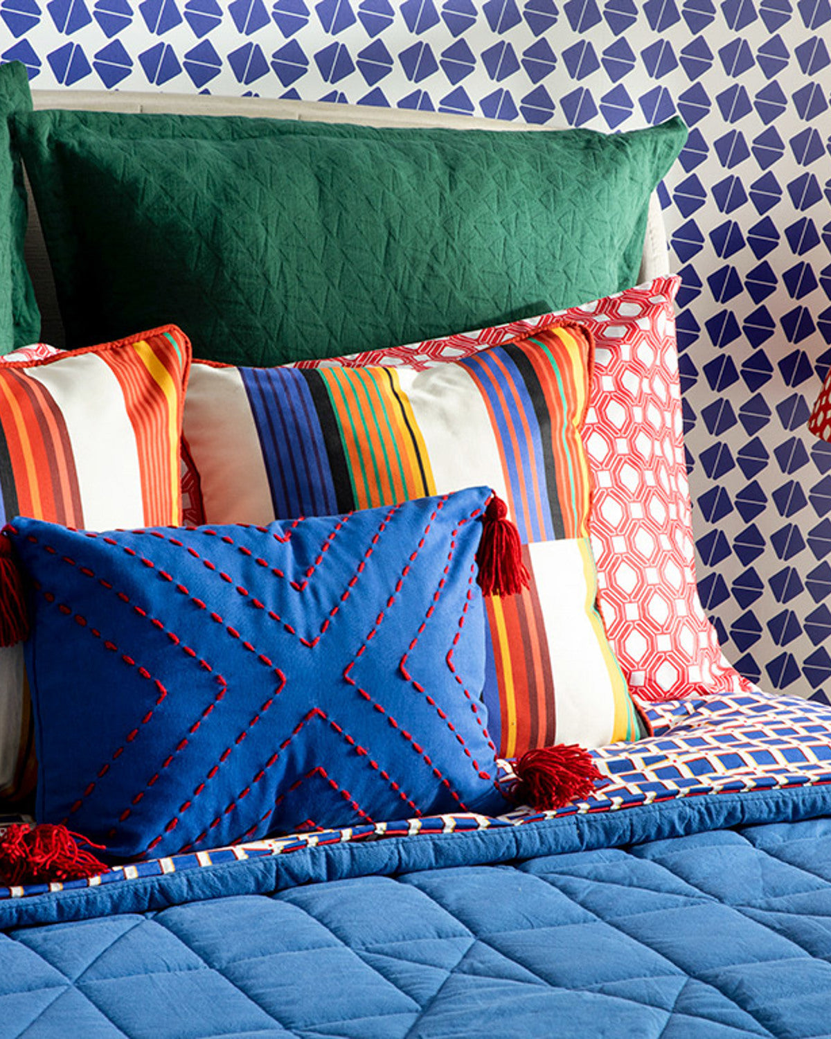 Chelle Handmade Stuffed Cushion Red - Navy Blue (view 3)