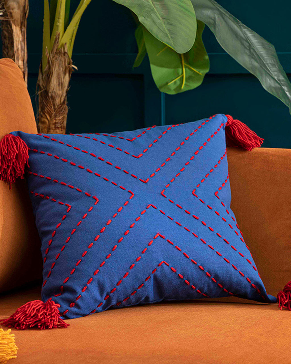 Chelle Handmade Stuffed Cushion Red - Navy Blue (view 4)