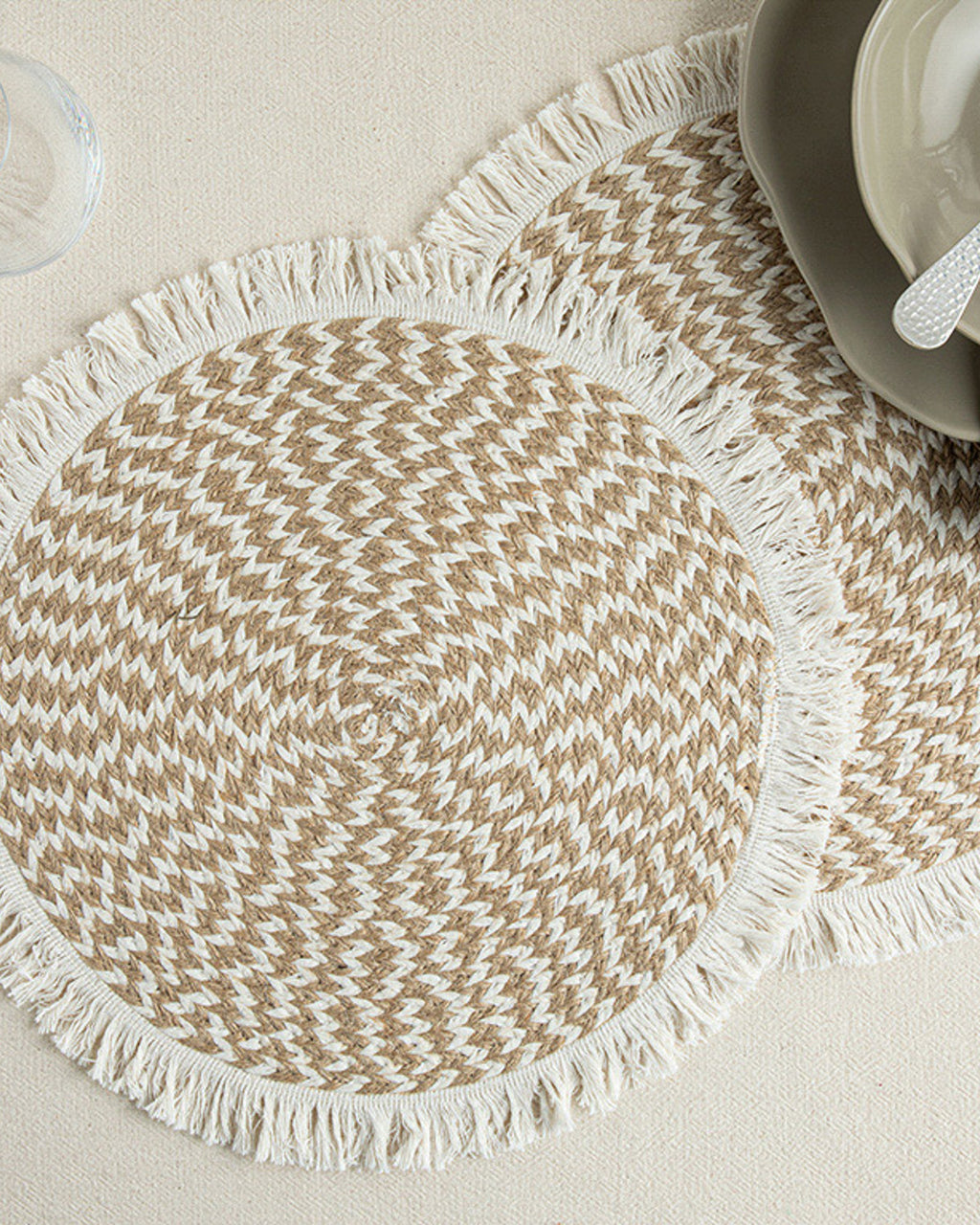 Rolena 50% Cotton 50% Jute 2 pcs Table Mat 35 cm Cream