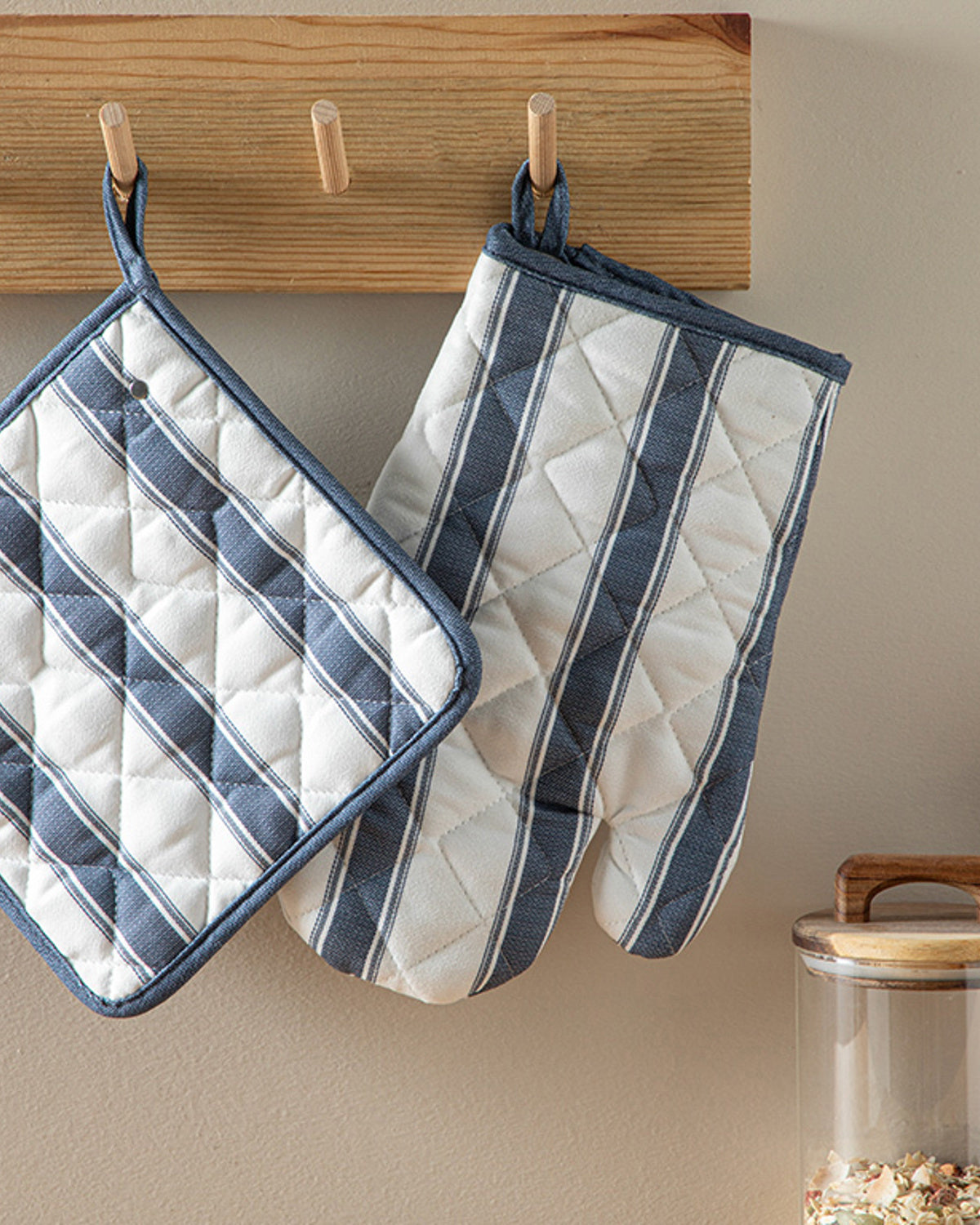 Blue Lines Polyester 2 pcs Kitchen Set 17x30 cm+20x20 cm Navy Blue
