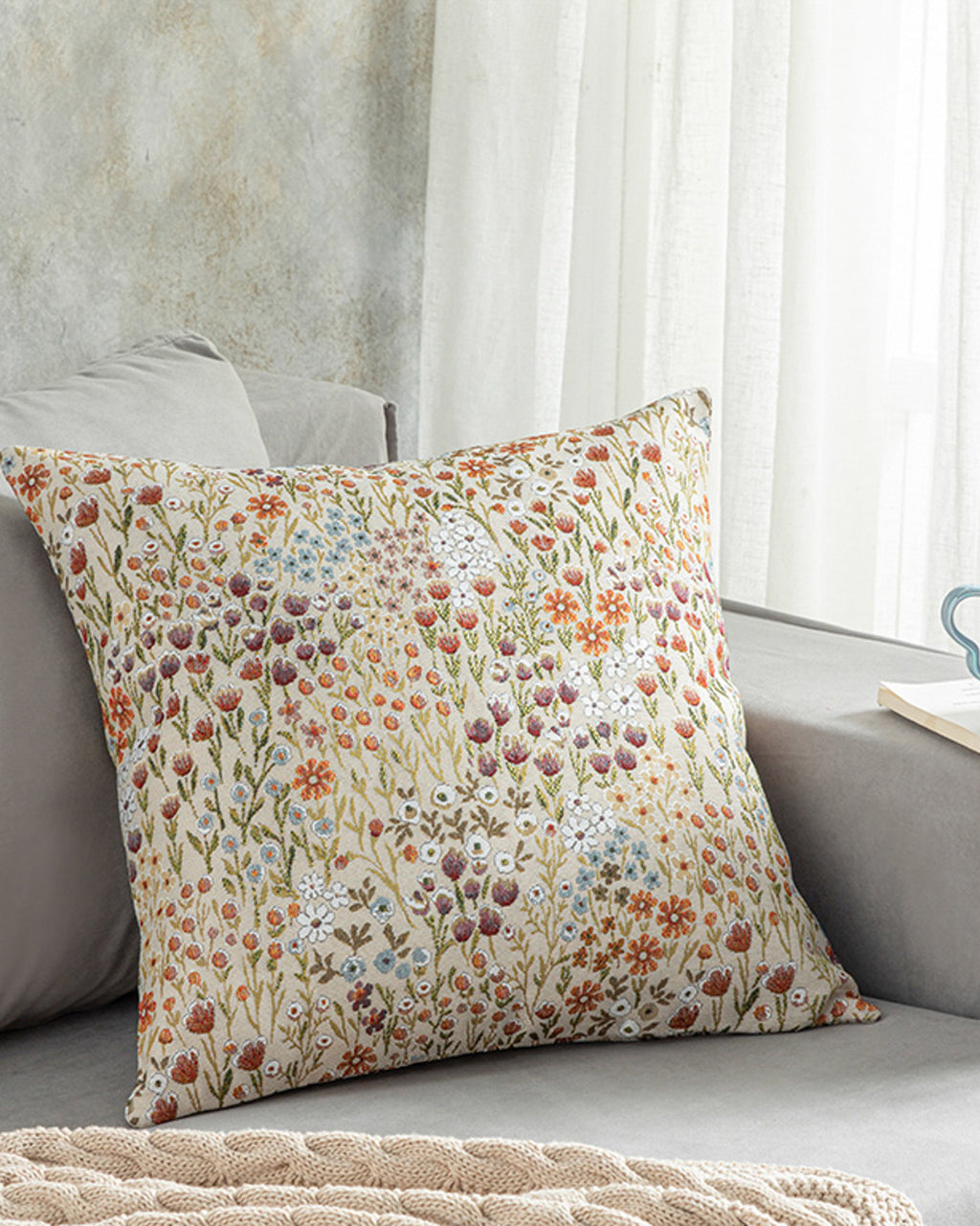 Fresco Gobelin Toss Pillow Cover 45x45 cm Ecru