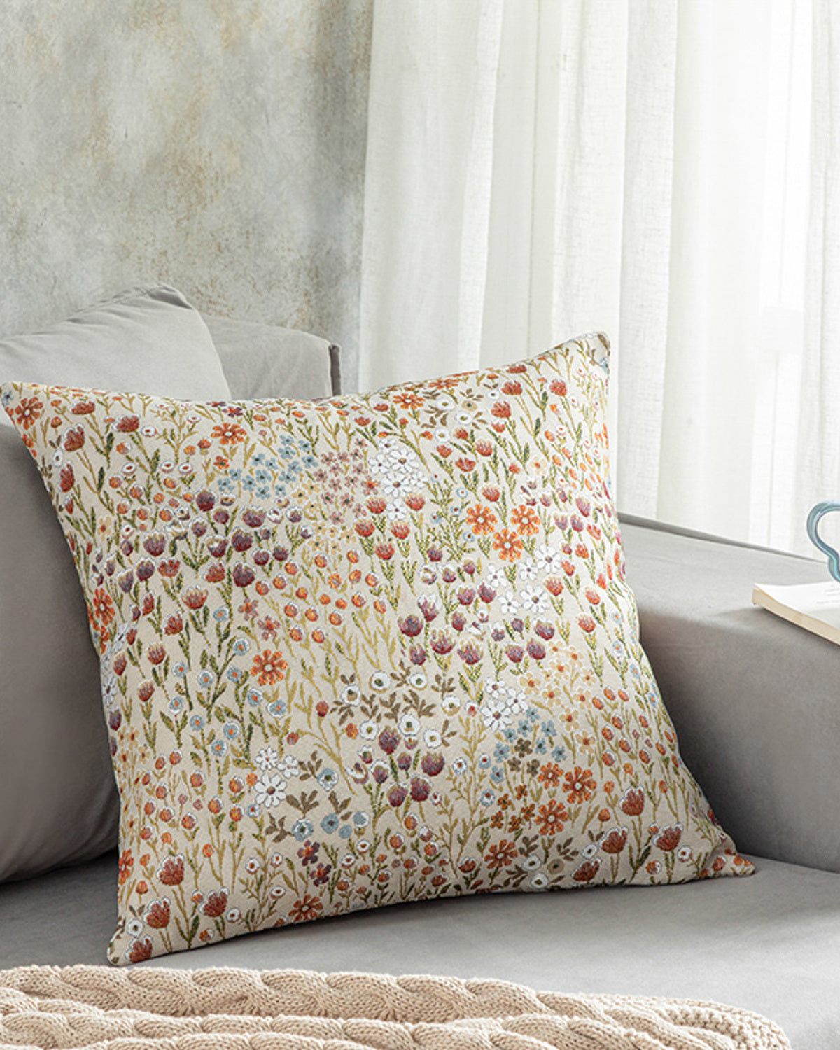 Fresco Gobelin Toss Pillow Cover 45x45 cm Ecru