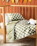 Squared Cotton Muslin Baby Quilt Set 95x145 cm - Green