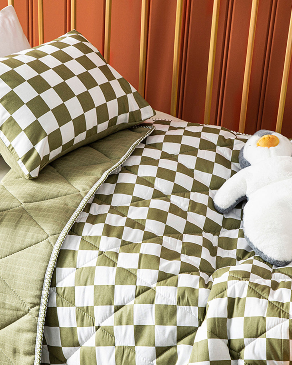 Squared Cotton Muslin Baby Quilt Set 95x145 cm (view 3)