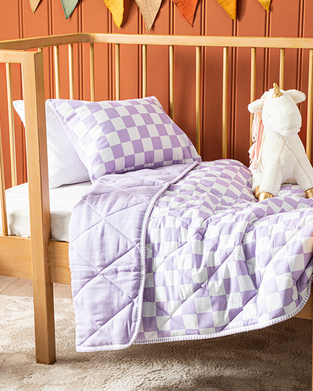 Squared Cotton Muslin Baby Quilt Set 95x145 cm (view 5)