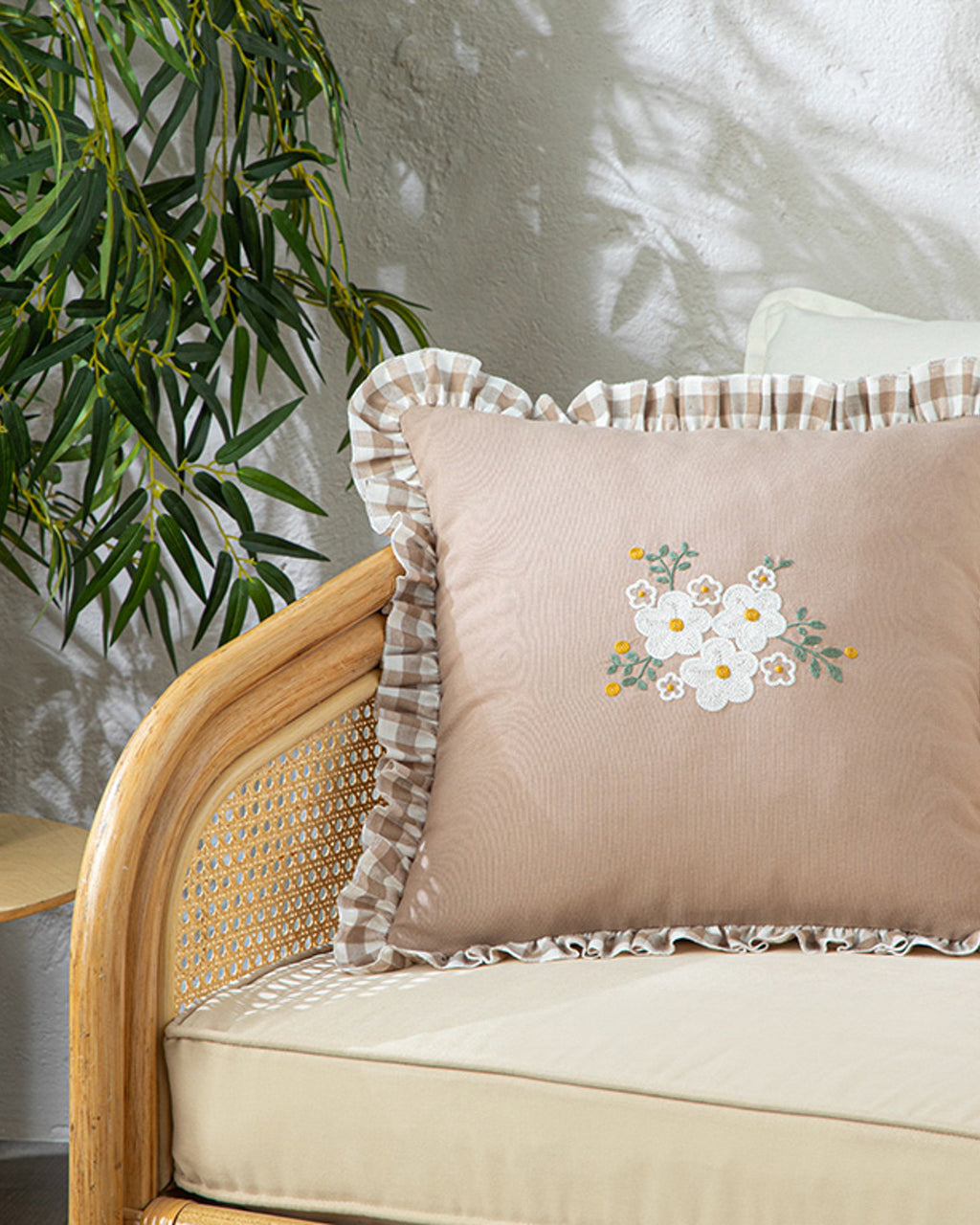 Plain Color Cotton Polyester Toss Pillow Cover Beige - 45x45 cm