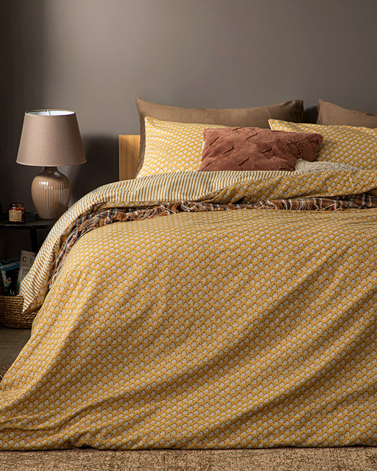 Palm Crêpe Double Size Duvet Cover Set 200x220 cm Mustard