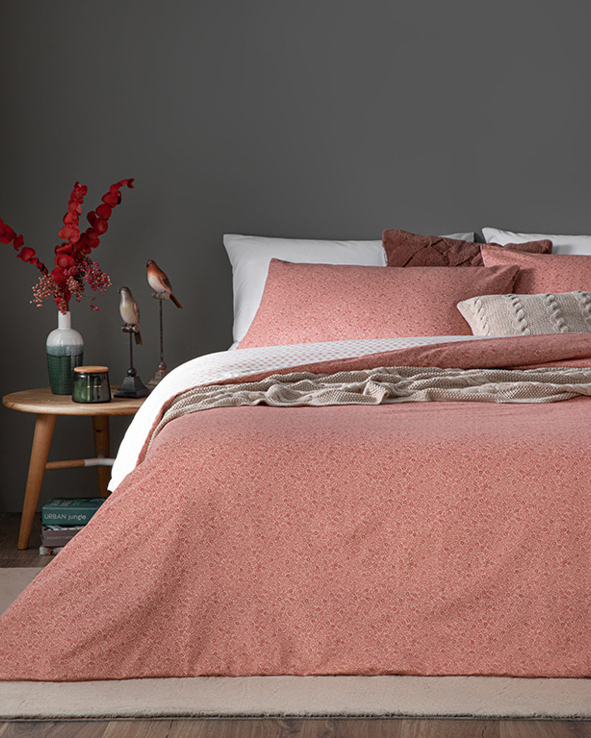 Daisy Bouquet Green Crêpe Double Size Duvet Cover Set-Flat Sheet 200x220 cm Pink