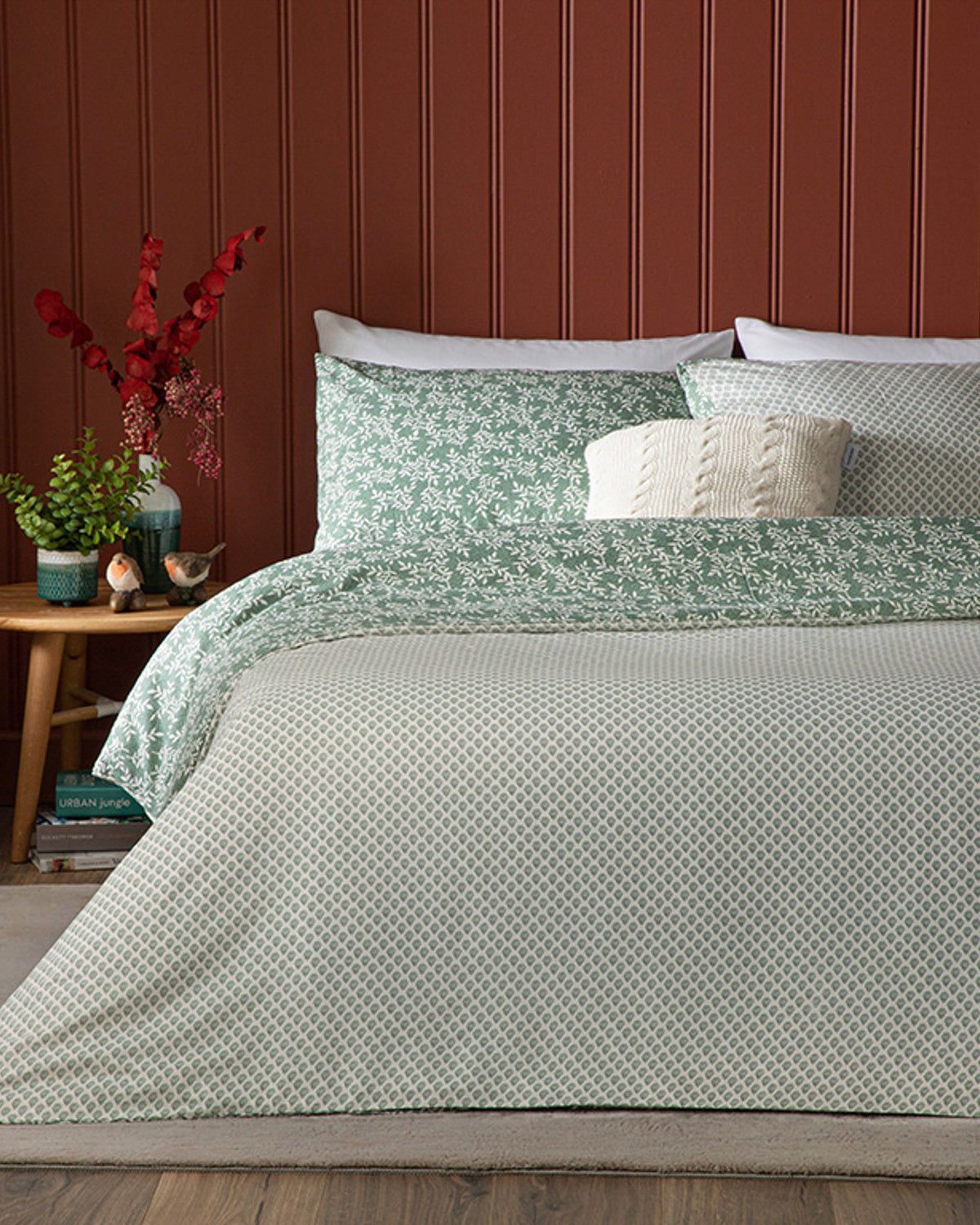 Olive Branch Crêpe Single Size Duvet Cover Set-Flat Sheet 160x220 cm Green (view 2)