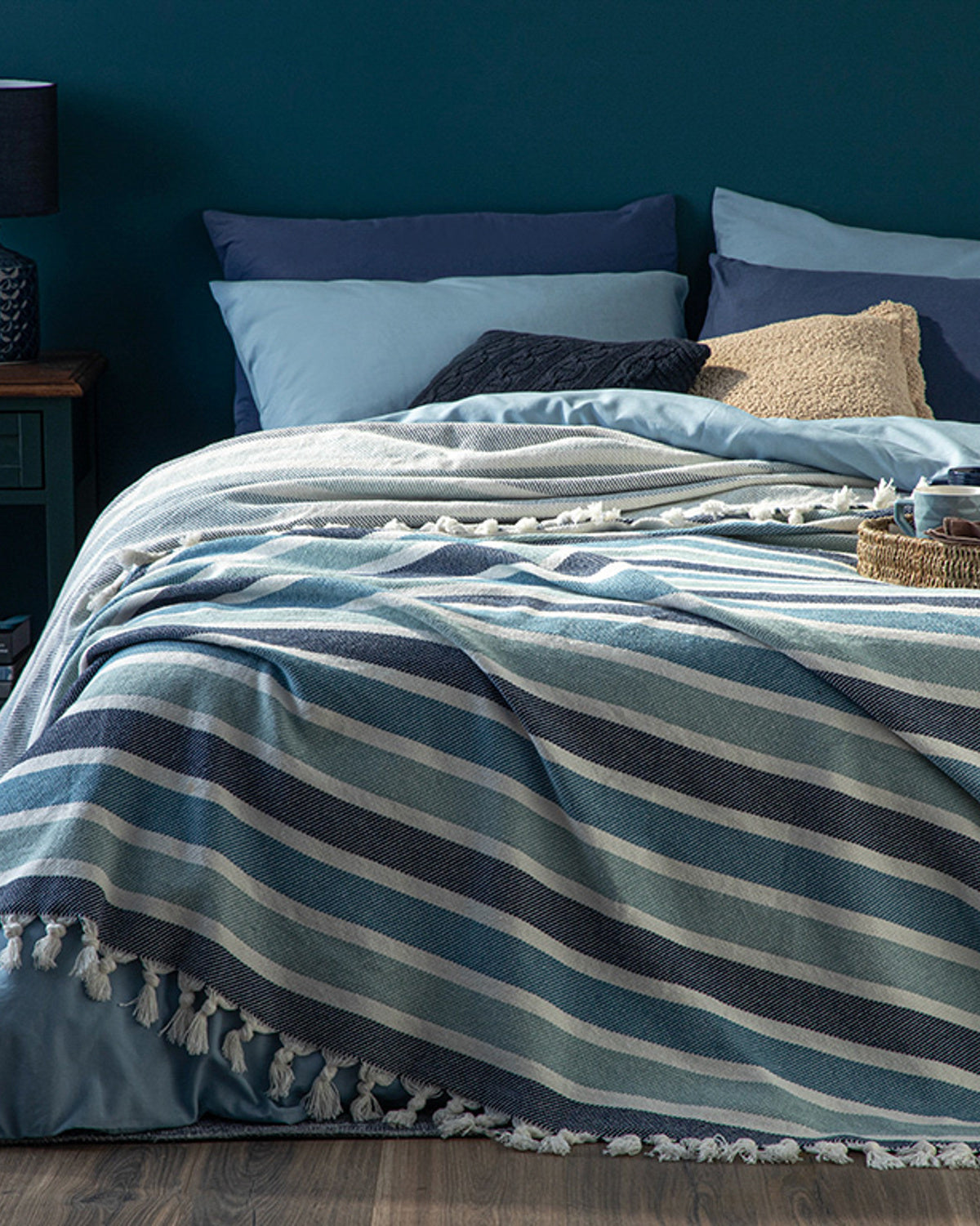 Colorful Lines Woven Single Size Bed Spread 160x240 cm Celadon - Blue