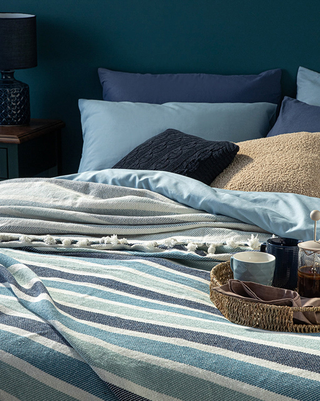 Colorful Lines Woven Single Size Bed Spread 160x240 cm Celadon - Blue (view 2)