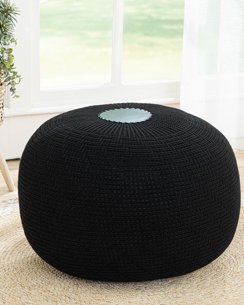 Knit Knitting Pouf 37x50 cm - Black