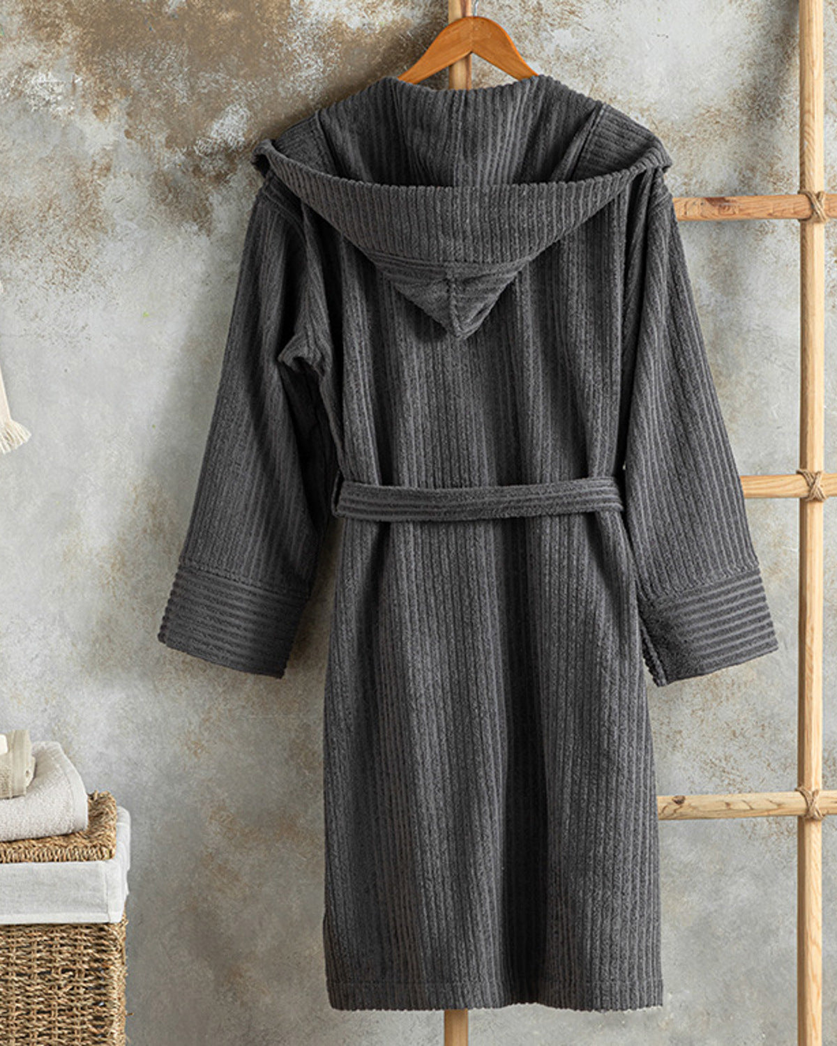 Stripe Cotton Twill Bathrobe S-M - Indigo (view 2)
