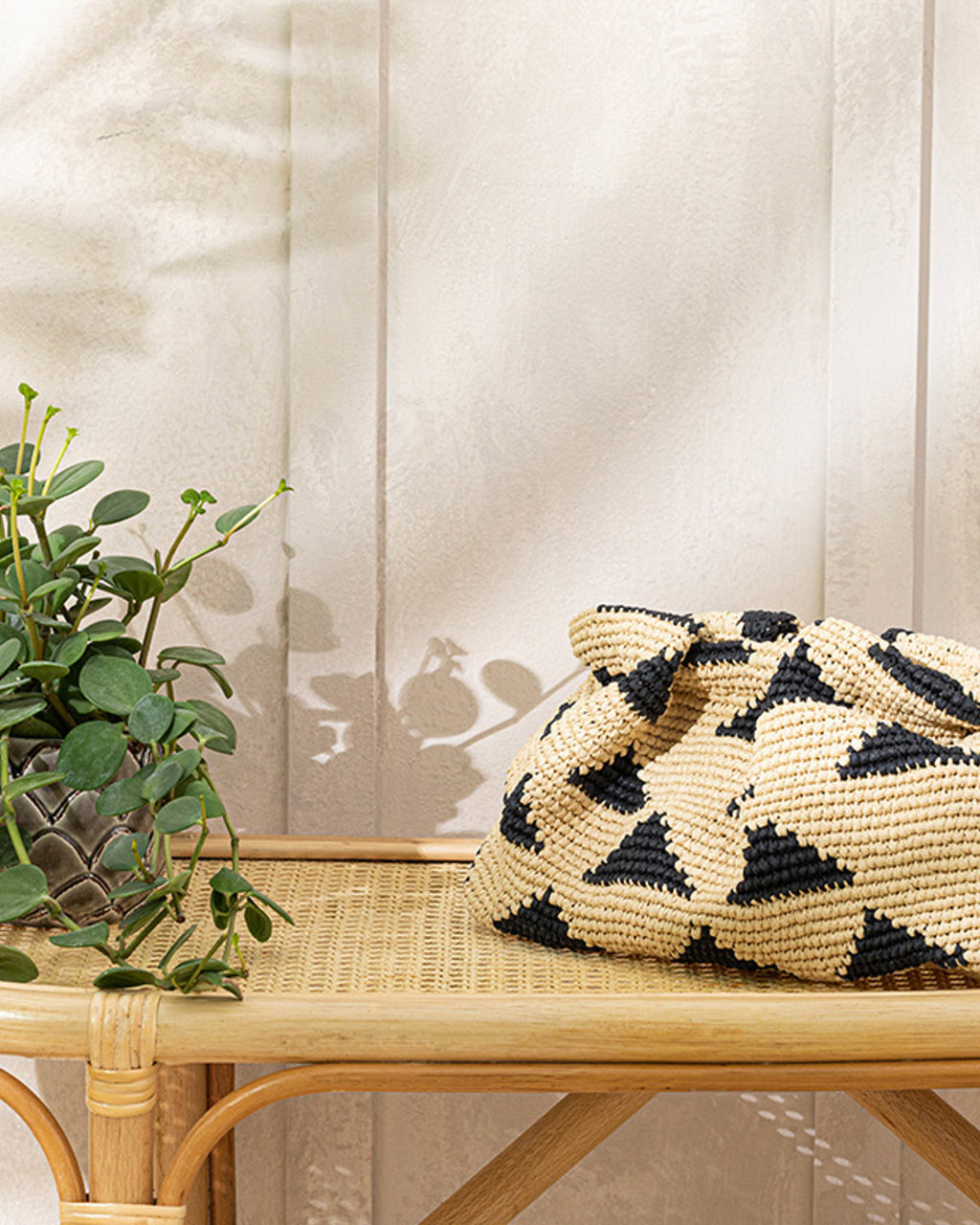 Merta Raffia Women Bag 40x25 cm Black