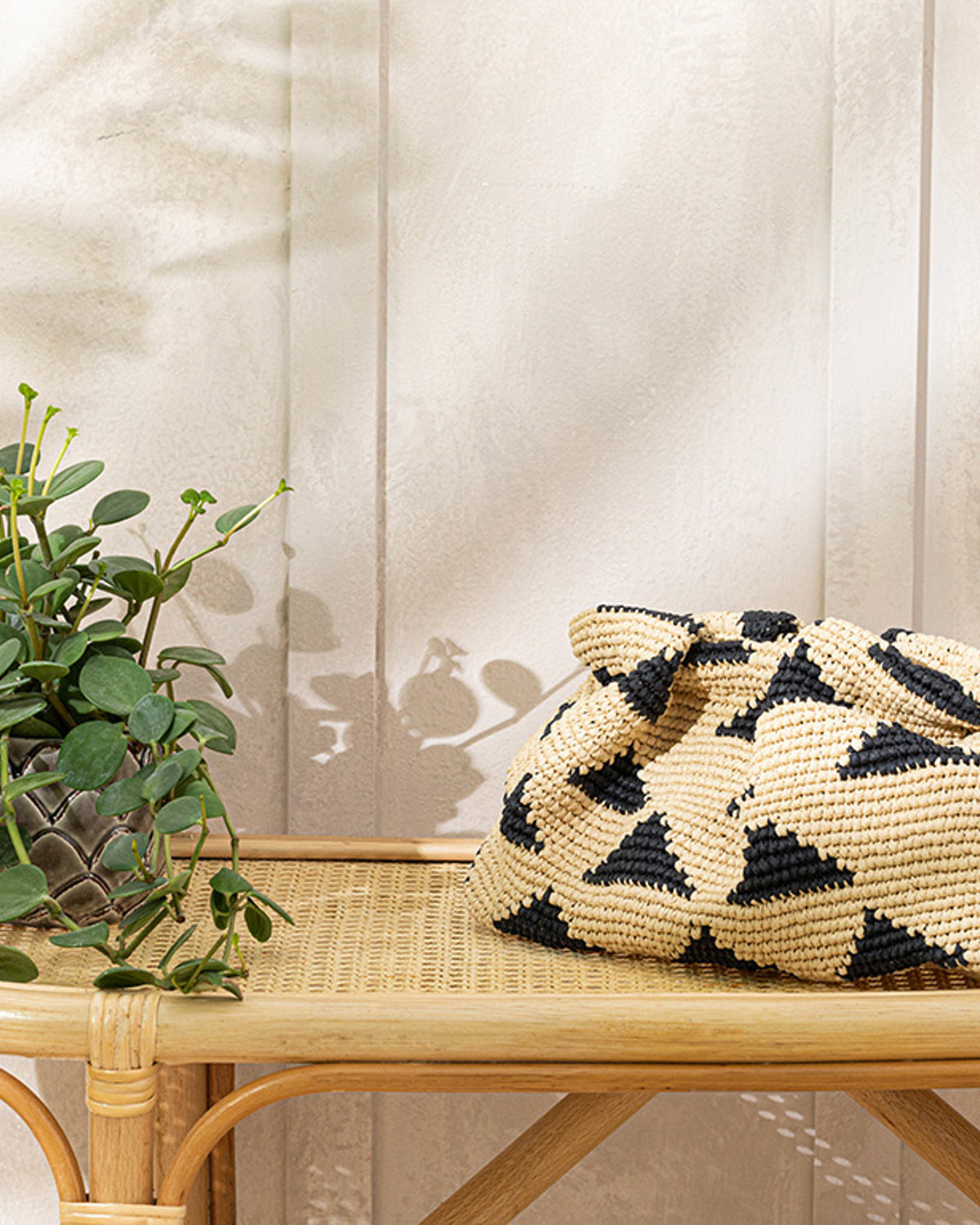 Merta Raffia Women Bag 40x25 cm Black