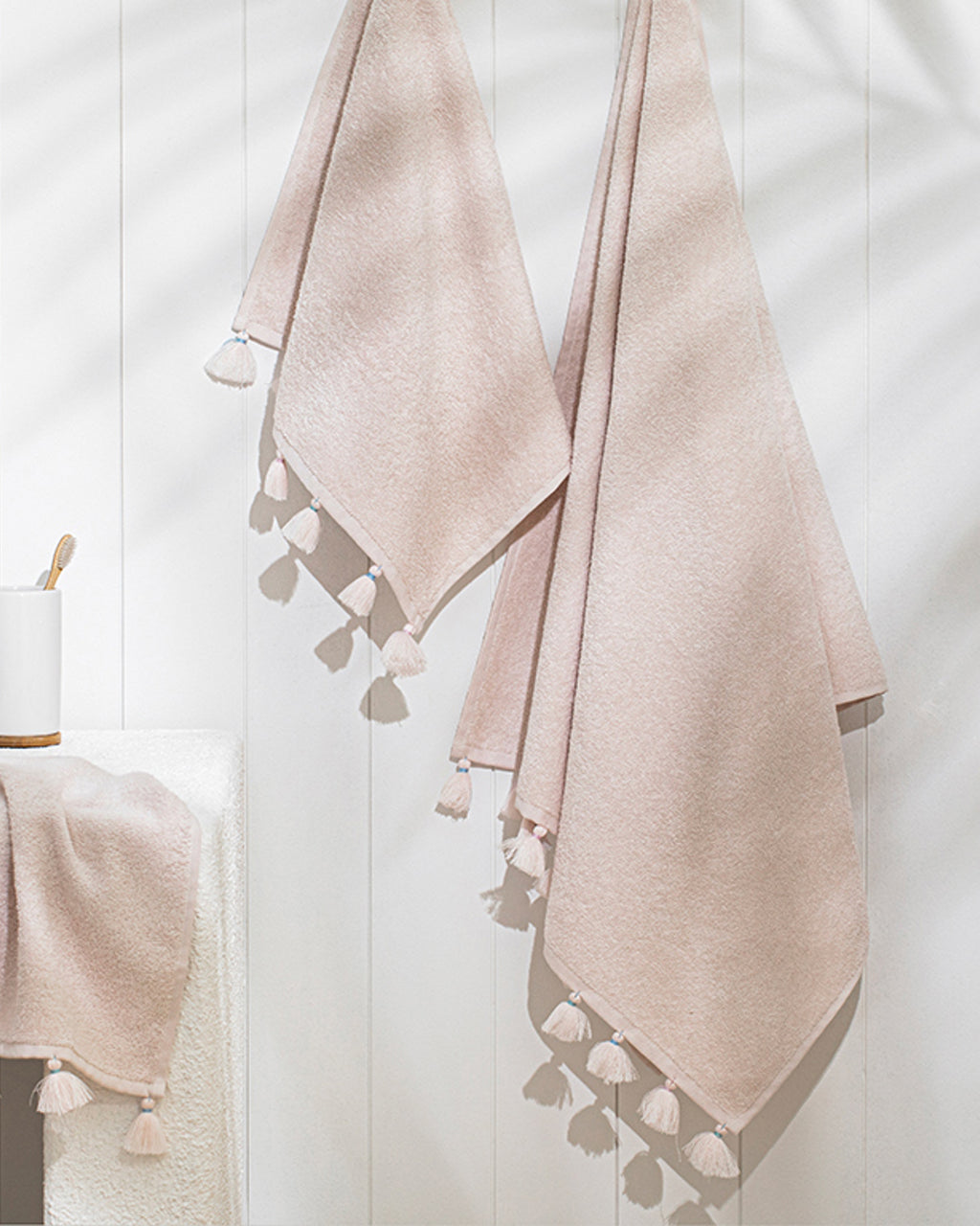 Nico Cotton Fringed Face Towel 50x70 cm Light Beige (view 2)