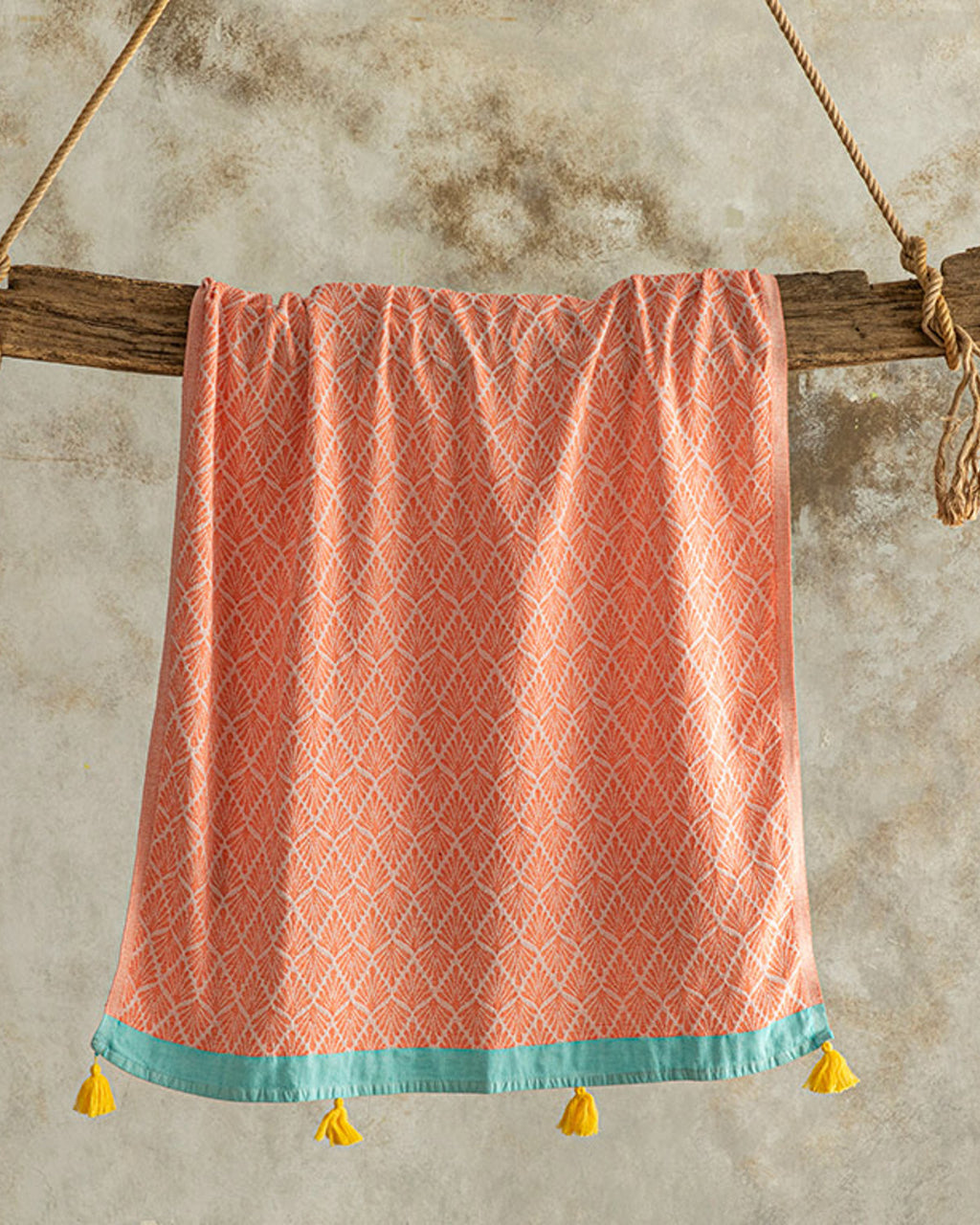 Ardenia Cotton Fringed Bath Wrap 90x150 cm Coral - Blue