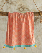 Ardenia Cotton Fringed Bath Wrap 90x150 cm Coral - Blue