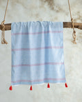 Beech Cotton Fringed Bath Wrap 90x150 cm Blue - Red