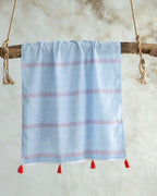 Beech Cotton Fringed Bath Wrap 90x150 cm Blue - Red