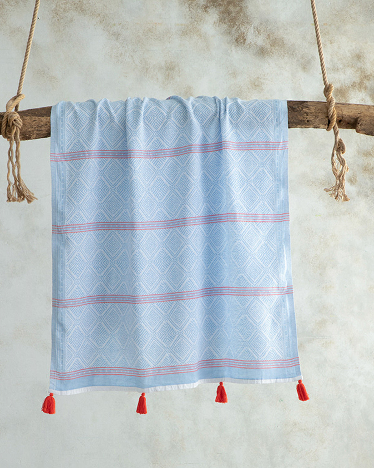 Beech Cotton Fringed Bath Wrap 90x150 cm Blue - Red