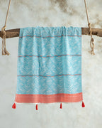 Aura Cotton Fringed Bath Wrap 90x150 cm Coral - Blue