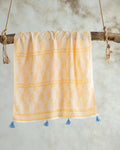 Swiss Cotton Fringed Bath Wrap 90x150 cm Yellow - Blue