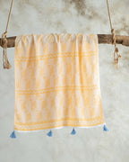 Swiss Cotton Fringed Bath Wrap 90x150 cm Yellow - Blue