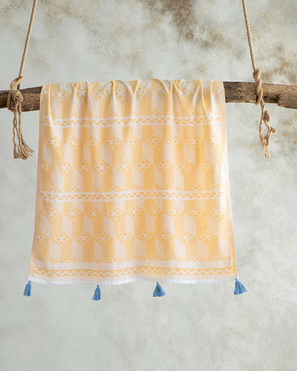 Swiss Cotton Fringed Bath Wrap 90x150 cm Yellow - Blue (view 2)