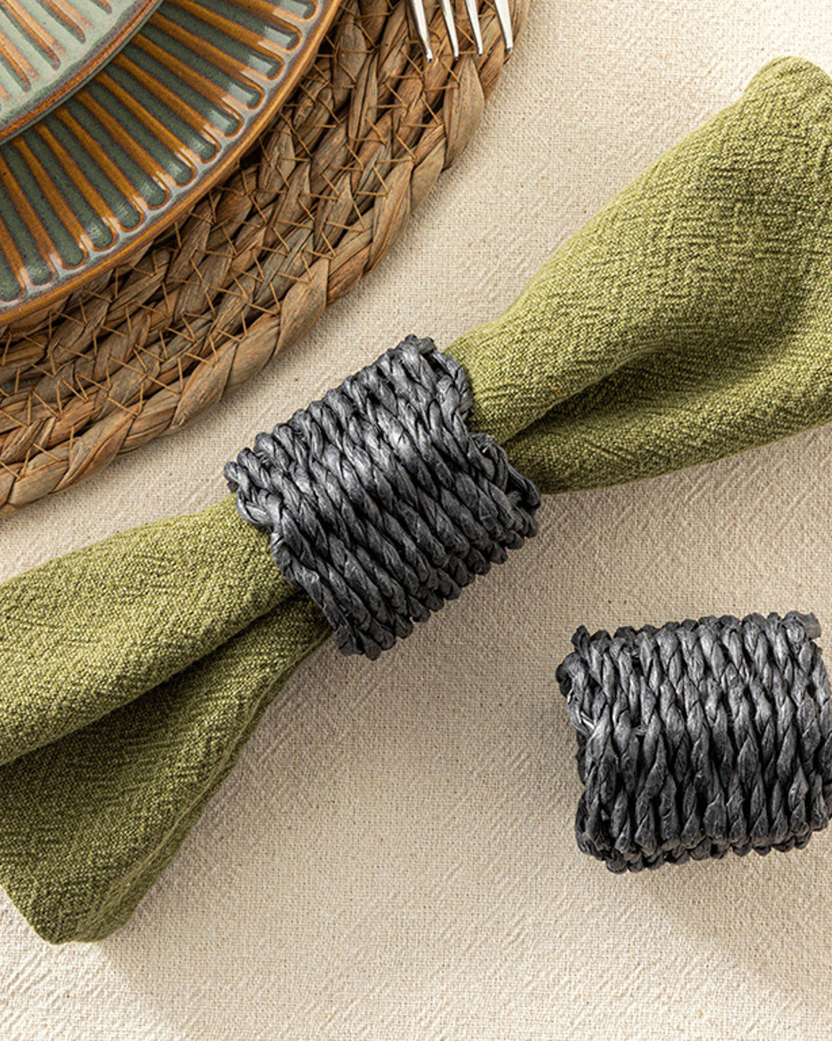 Trikote Raffia 2 pcs Napkin Ring 5 cm Black