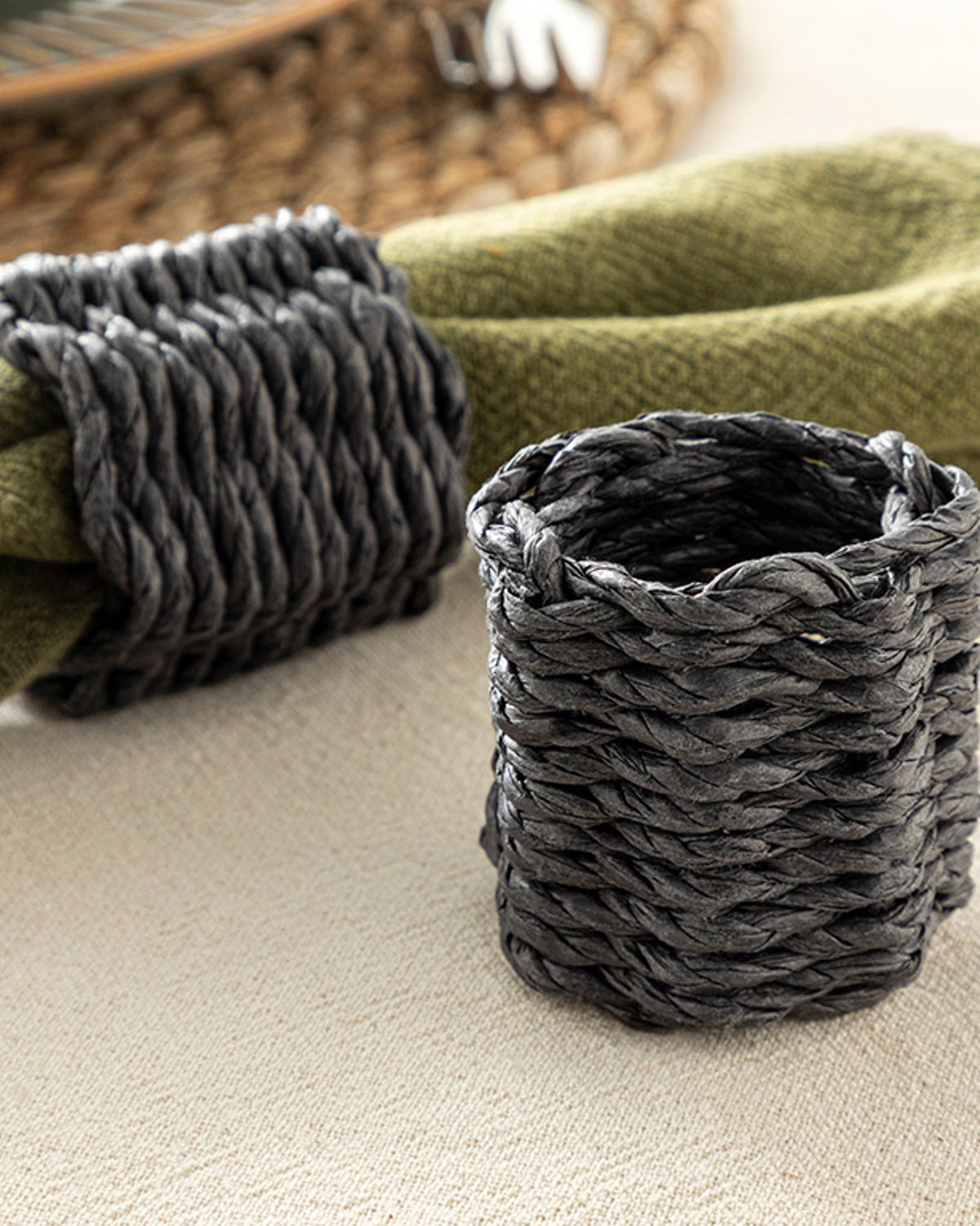 Trikote Raffia 2 pcs Napkin Ring 5 cm Black (view 3)